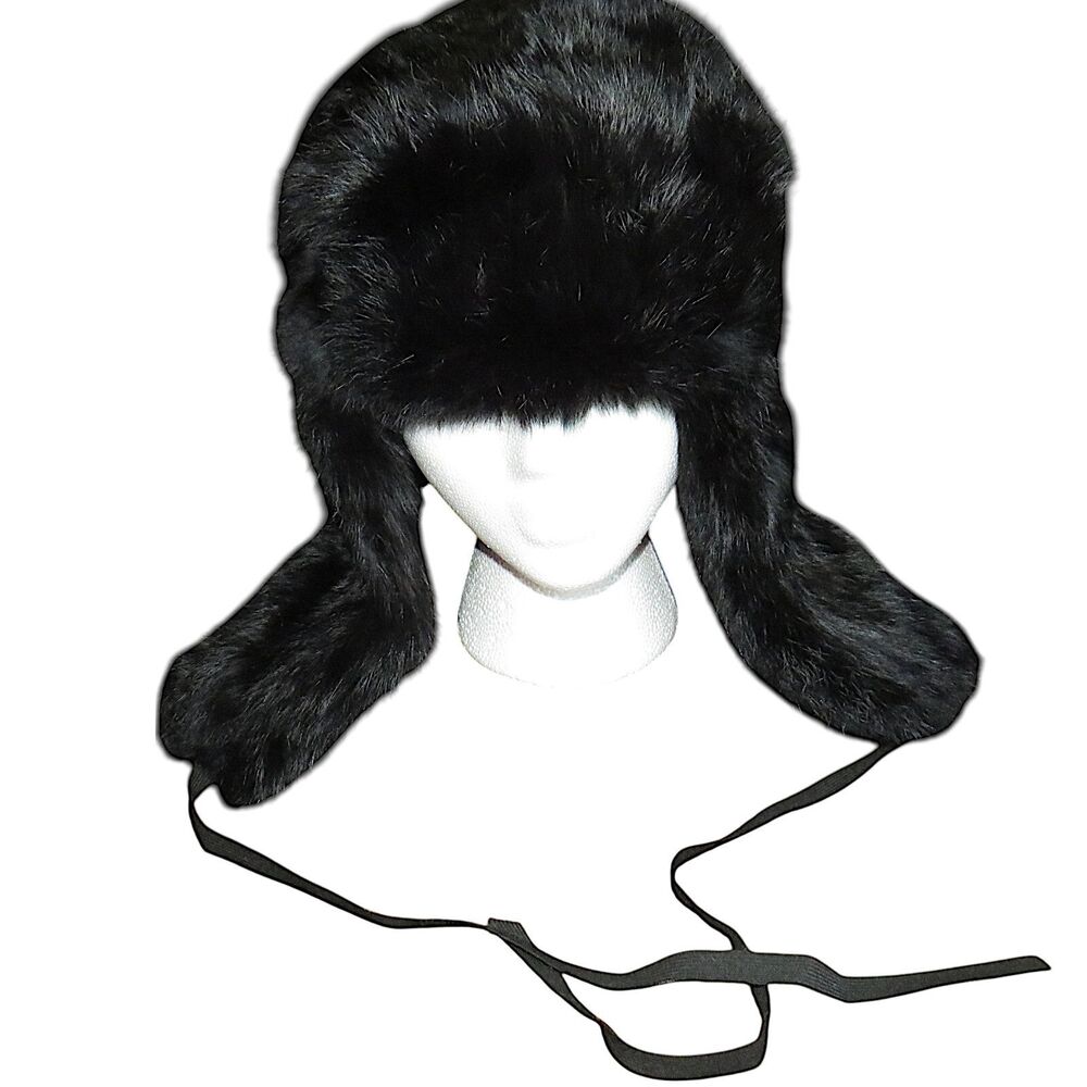 Black Faux Fur Trapper Hat